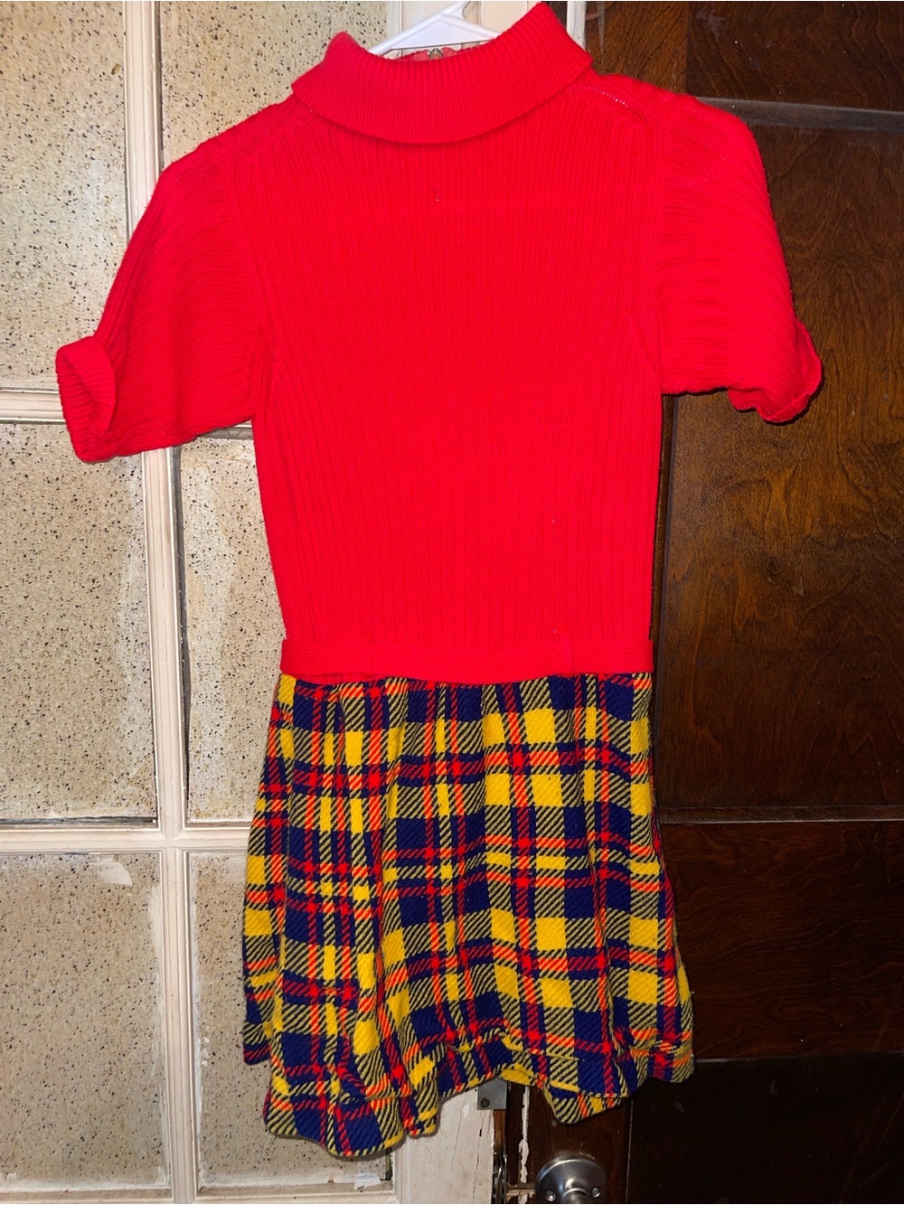 Vintage Alyssa Red Knit Top w/ Yellow Plaid Skirt Kids Dress